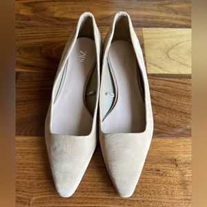 Zara flats, wood heels, beige suede, worn fewer than 10x, size 37mm (approx 6.5)
